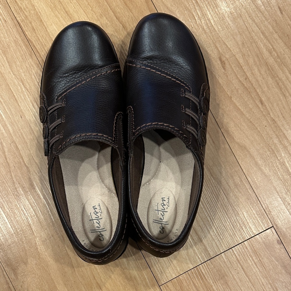 Clarks Collection Dark Brown Leather Women's Loafers- Ashland Effie